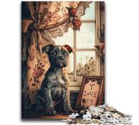 Rompecabezas para Adolescentes de 1000 Piezas: Cachorro Junto a la Ventana, difícil y desafiante, con póster a Juego y Hoja de Trivia para niños de 14 años, 50x75cm