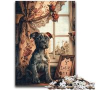 Rompecabezas para Adolescentes de 1000 Piezas: Cachorro Junto a la Ventana Entrena tu Cerebro y Tus Manos Interacción Entre Padres e Hijos para Mayores de 14 años 38x26cm