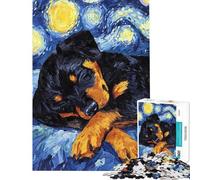 Rompecabezas para Adolescentes de 1000 Piezas Cachorro Rottweiler durmiendo en una Noche Estrellada Rompecabezas para Adultos Juegos relajantes Regalo de cumpleaños difícil y desafiante (38x52cm)