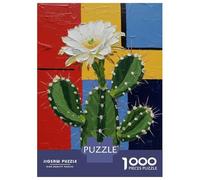 Rompecabezas para Adolescentes De 1000 Piezas Cactus Flower Painting with Geometric Background Rompecabezas para Adultos Juegos Divertidos Una Obra De Arte Cumpleaños Y Navidad 52x38