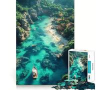 Rompecabezas para Adolescentes de 1000 Piezas Cala Tropical con Barcos y Pueblo Piezas de Ajuste preciso Juguete Divertido y silencioso Ideal para cumpleaños y Actividades artísticas (38x52cm)
