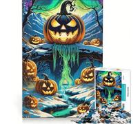 Rompecabezas para Adolescentes de 1000 Piezas Calabaza en un país de Las Maravillas Invernal Juego práctico Actividades Divertidas para Hacer en casa con póster y Hoja de Preguntas a Juego 38x26cm