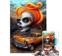 Rompecabezas para Adolescentes de 1000 Piezas Calavera Mujer y Coche El Alma de la máquina Desafío Educativo Decoración para el hogar Juego Educativo para Mayores de 14 años (38x52cm)