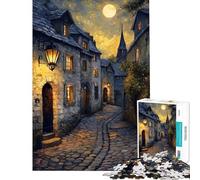 Rompecabezas para Adolescentes de 1000 Piezas Calle empedrada de Noche con Luna Rompecabezas para Adultos Juego de ingenio análisis y lógica Regalo Ideal para Amigos y Familiares (tamaño 50x75cm)