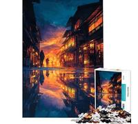Rompecabezas para Adolescentes de 1000 Piezas Calle Japonesa al Atardecer con Reflejos Desafío Educativo Regalos para Mujeres Juego Educativo para Mayores de 14 años 38x26cm