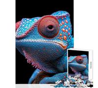 Rompecabezas para Adolescentes de 1000 Piezas camaleón Azul Juego Educativo de Primer Plano Juguete Educativo para Aprender decoración de Pared Entrena tu Cerebro y Tus Manos (38x26cm)