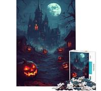 Rompecabezas para Adolescentes de 1000 Piezas Camino de Calabazas a la luz de la Luna Rompecabezas para Adultos Juguetes antiestrés Mejora la Memoria y Actividades Divertidas en casa (tamaño 38x26cm)