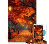 Rompecabezas para Adolescentes de 1000 Piezas Camino de otoño con farolas Corte Divertido,Inteligente,Regalo,fácil de Usar,Pieza de Arte navideña (38x26cm)