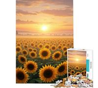 Rompecabezas para Adolescentes de 1000 Piezas Campo de Girasoles al Atardecer Juego de ingenio Juguetes educativos Regalo Ideal para cumpleaños Difícil (Tamaño 38x26cm)
