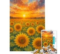 Rompecabezas para adolescentes de 1000 piezas Campo de girasoles al atardecer pintura en acuarela juego familiar juguetes adictivos para cultivar la paciencia un gran regalo una obra de arte (38x26cm)