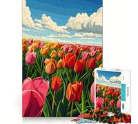 Rompecabezas para Adolescentes de 1000 Piezas, Campo de Tulipanes, Piezas de Ajuste preciso, Juguete lógico y Divertido, Juego Tranquilo, Juego de cumpleaños artístico (50x75cm)