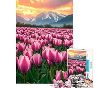 Rompecabezas para Adolescentes de 1000 Piezas Campos de Tulipanes al Atardecer Rompecabezas práctico para Adolescentes Decoración de Pared Difícil y desafiante (Tamaño 38x52cm)