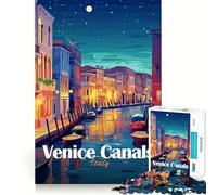 Rompecabezas para Adolescentes de 1000 Piezas Canales de Venecia, Italia, Noche, Bordes impecables, Divertido Juego Mental, Regalo, Momento Acogedor, Arte de Pared navideño (38x26cm)