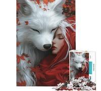 Rompecabezas para Adolescentes de 1000 Piezas Caperucita Roja y el Lobo Blanco Rompecabezas antiestrés para Adultos Decoración Navidad y cumpleaños (Tamaño 38x52cm)