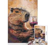 Rompecabezas para Adolescentes de 1000 Piezas Capibara Bebiendo Vino Juego Educativo Carrera de Velocidad Manual Juguetes para armar con póster y Hoja de Preguntas a Juego (38x52cm)