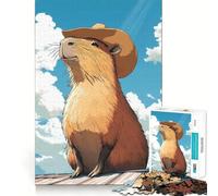 Rompecabezas para Adolescentes de 1000 Piezas Capibara con Sombrero de Vaquero,Bordes impecables,Divertido Juego Mental,Regalo Acogedor,decoración navideña para la Pared (38x52cm)