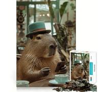 Rompecabezas para Adolescentes de 1000 Piezas Capibara con Sombrero y teléfono Bordes impecables Divertido Juego de Habilidad Mental Juego Tranquilo y entretenido para cumpleaños Arte y Juego 38x26cm