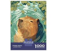 Rompecabezas para Adolescentes De 1000 Piezas Capybara in Water with Leaves Rompecabezas para Adolescentes Juego Familiar Desafío Difícil Cumpleaños Y Navidad 52x38cm/1000pcs