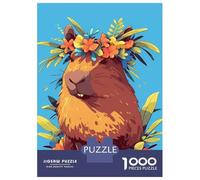 Rompecabezas para Adolescentes De 1000 Piezas Capybara with Floral Crown Illustration Rompecabezas para Adultos Juego De Ingenio Una Obra De Arte Actividades Divertidas En Casa 70x50cm/1000pcs