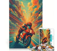 Rompecabezas para Adolescentes de 1000 Piezas Carrera de Motocicletas en un Paisaje Urbano Juegos relajantes Actividades Divertidas para Hacer en casa Hermoso diseño 38x52cm