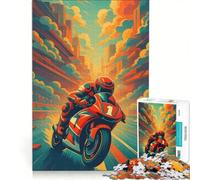 Rompecabezas para Adolescentes de 1000 Piezas Carrera de Motocicletas en un Paisaje Urbano Juegos relajantes Actividades Divertidas para Hacer en casa Hermoso diseño 50x75cm