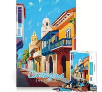 Rompecabezas para Adolescentes de 1000 Piezas,Cartagena,Colombia,Escena callejera,Bordes impecables,Divertido Juego Mental,Regalo,Momento Acogedor,Arte de Pared navideño (38x52cm)