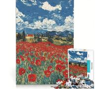 Rompecabezas para Adolescentes de 1000 Piezas Casa de Primavera Entre un Campo de Amapolas Juego práctico Ideal para Pasar el Tiempo en casa Durante Las Vacaciones con póster y Hoja de Preguntas