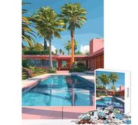 Rompecabezas para Adolescentes de 1000 Piezas casa Moderna de Mediados de Siglo con Piscina Juguetes de decoración del hogar Regalo Divertido Juego Educativo Actividades Divertidas en casa 38x26cm
