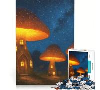 Rompecabezas para Adolescentes de 1000 Piezas Casas de Hongos Luminosas bajo un Cielo Estrellado, Juguetes antiestrés, desafío difícil, fortalece el Amor Entre Parejas 38x52cm