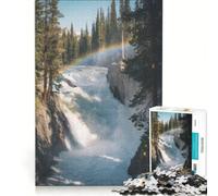 Rompecabezas para Adolescentes de 1000 Piezas Cascada con arcoíris en un Bosque Juego de ingenio Interacción Entre Padres e Hijos Regalo de cumpleaños 38x26cm