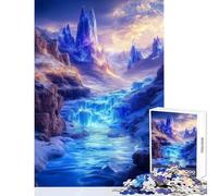 Rompecabezas para Adolescentes de 1000 Piezas: Cascada con cañón de Cristal Azul Brillante Juguete Educativo para cumpleaños Juegos Divertidos con póster a Juego y Hoja de Trivia Tamaño 38x52cm