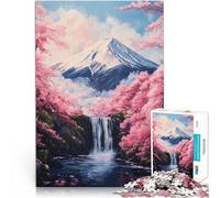 Rompecabezas para Adolescentes de 1000 Piezas Cascada del Monte Fuji Sakura desafío Educativo Decoración artística del hogar 75x50cm