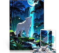 Rompecabezas para Adolescentes de 1000 Piezas Cascada Lobo Bajo la Luz de la Luna para divertirse en Familia Una Obra de Arte 52x38cm