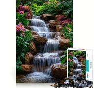 Rompecabezas para Adolescentes de 1000 Piezas Cascada Tranquila en un jardín exuberante Decoración de Corte preciso Juguete Creativo y Divertido Juego de Paz Pieza de Arte navideña (50x75cm)