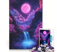 Rompecabezas para Adolescentes de 1000 Piezas Cascadas Lunares Místicas Juguetes para armar Mejora la Memoria con póster y Hoja de Preguntas a Juego 38x52cm