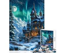 Rompecabezas para Adolescentes de 1000 Piezas Castillo de Invierno bajo la Aurora Boreal Juguete Educativo Gran Regalo y Juego Familiar Adecuado para decoración de Escritorio tamaño 38x52cm