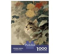 Rompecabezas para Adolescentes De 1000 Piezas Cat Among Chrysanthemums Vintage Art Rompecabezas para Adultos Juego De Ingenio Decoración De Pared Regalos para Reducir El Estrés 52x38cm/1000pcs