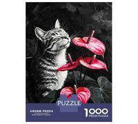 Rompecabezas para Adolescentes De 1000 Piezas Cat and Anthurium Flowers Painting Rompecabezas para Adultos Juego De Ingenio para Mejorar La Memoria Actividades Divertidas En Casa 70x50cm/1000pcs