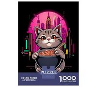Rompecabezas para Adolescentes De 1000 Piezas Cat Eating Ramen in Neon City Rompecabezas para Adultos Juegos Relajantes Análisis Y Lógica Cumpleaños 52x38cm/1000pcs