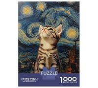 Rompecabezas para Adolescentes De 1000 Piezas Cat Gazing at Starry Night Rompecabezas para Adultos Juguete Decoración De Pared Corte De Precisión para Cumpleaños, Navidad 52x38cm/1000pcs