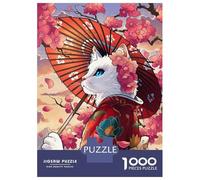 Rompecabezas para Adolescentes De 1000 Piezas Cat Geisha and Cherry Blossoms Rompecabezas para Adultos Juegos Relajantes Análisis Y Lógica Cumpleaños 38x26cm/1000pcs