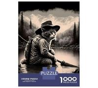 Rompecabezas para Adolescentes De 1000 Piezas Cat in A Lake Fishing Rompecabezas Juegos Familiares Carrera De Velocidad Manual Cumpleaños 38x26cm/1000pcs