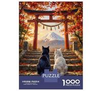 Rompecabezas para Adolescentes De 1000 Piezas Cat Love Mount Fuji Torii Gate Autumn Rompecabezas para Adultos Juguete Decoración De Pared Corte De Precisión para Cumpleaños, Navidad 52x38cm/1000pcs