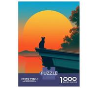 Rompecabezas para Adolescentes De 1000 Piezas Cat on A Boat at Sunset Rompecabezas para Adultos Juego Práctico Una Obra De Arte Cumpleaños 52x38cm/1000pcs