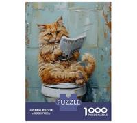 Rompecabezas para Adolescentes De 1000 Piezas Cat Reading Newspaper on Toilet Rompecabezas para Adultos Juguetes Antiestrés Regalo De Cumpleaños para Cumpleaños, Navidad 38x26cm/1000pcs