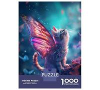 Rompecabezas para Adolescentes De 1000 Piezas Cat with Butterfly Wings Rompecabezas para Adultos Juegos Relajantes Regalos para Mujeres Ayuda A Ejercitar El Cerebro 52x38cm/1000pcs