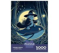 Rompecabezas para Adolescentes De 1000 Piezas Cat Wizard Riding Whale in Forest Rompecabezas para Adultos Juego De Ingenio Decoración De Pared Regalos para Reducir El Estrés 52x38cm/1000pcs