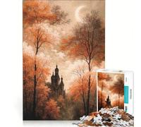Rompecabezas para Adolescentes de 1000 Piezas: Catedral otoñal bajo la Luna Creciente, Juguetes antiestrés, Carrera de Velocidad Manual, para Fortalecer el Amor en Pareja, 38x26cm