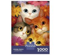 Rompecabezas para Adolescentes De 1000 Piezas Cats and Flowers Painting Rompecabezas para Adultos Juego Práctico Una Obra De Arte Cumpleaños 52x38cm/1000pcs