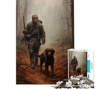 Rompecabezas para Adolescentes de 1000 Piezas Cazador y Perro pintando Juego desafiante Juguetes Juego Imposible Alivia el estrés Regalos de Amigo Invisible (Tamaño 38x52cm)